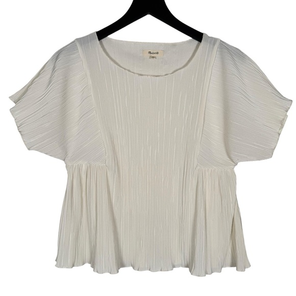 Madewell Size M Micropleat Short Sleeve Top in Bright Ivory - Picture 1 of 6